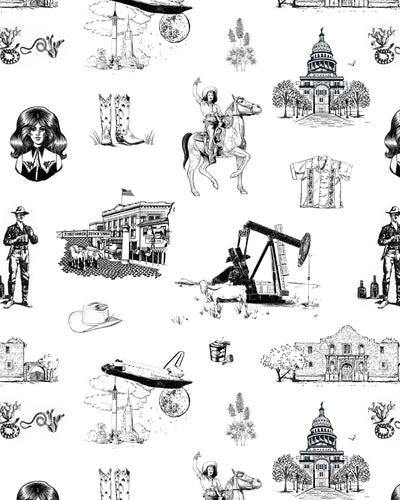 Texas Toile Peel & Stick Wallpaper Peel & Stick Wallpaper Black / 24" x 144" Katie Kime