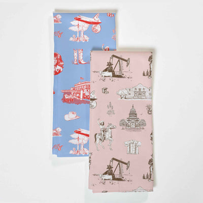 Texas Toile Tea Towel Set Tea Towel PInk Blue Katie Kime