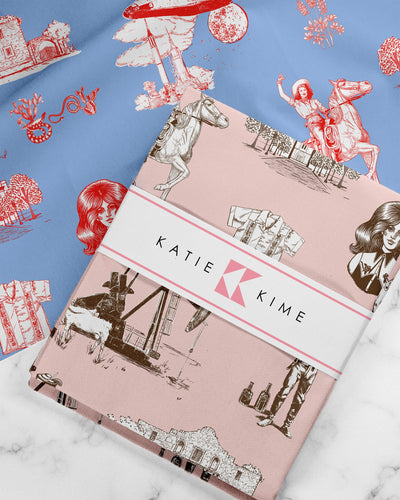 Texas Toile Tea Towel Set Tea Towel PInk Blue Katie Kime