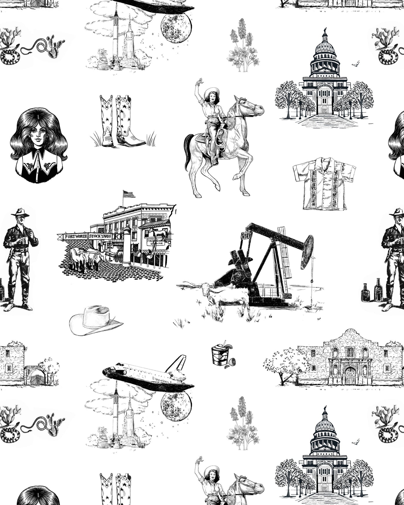 Texas Toile Traditional Wallpaper Wallpaper Black / Double Roll Katie Kime