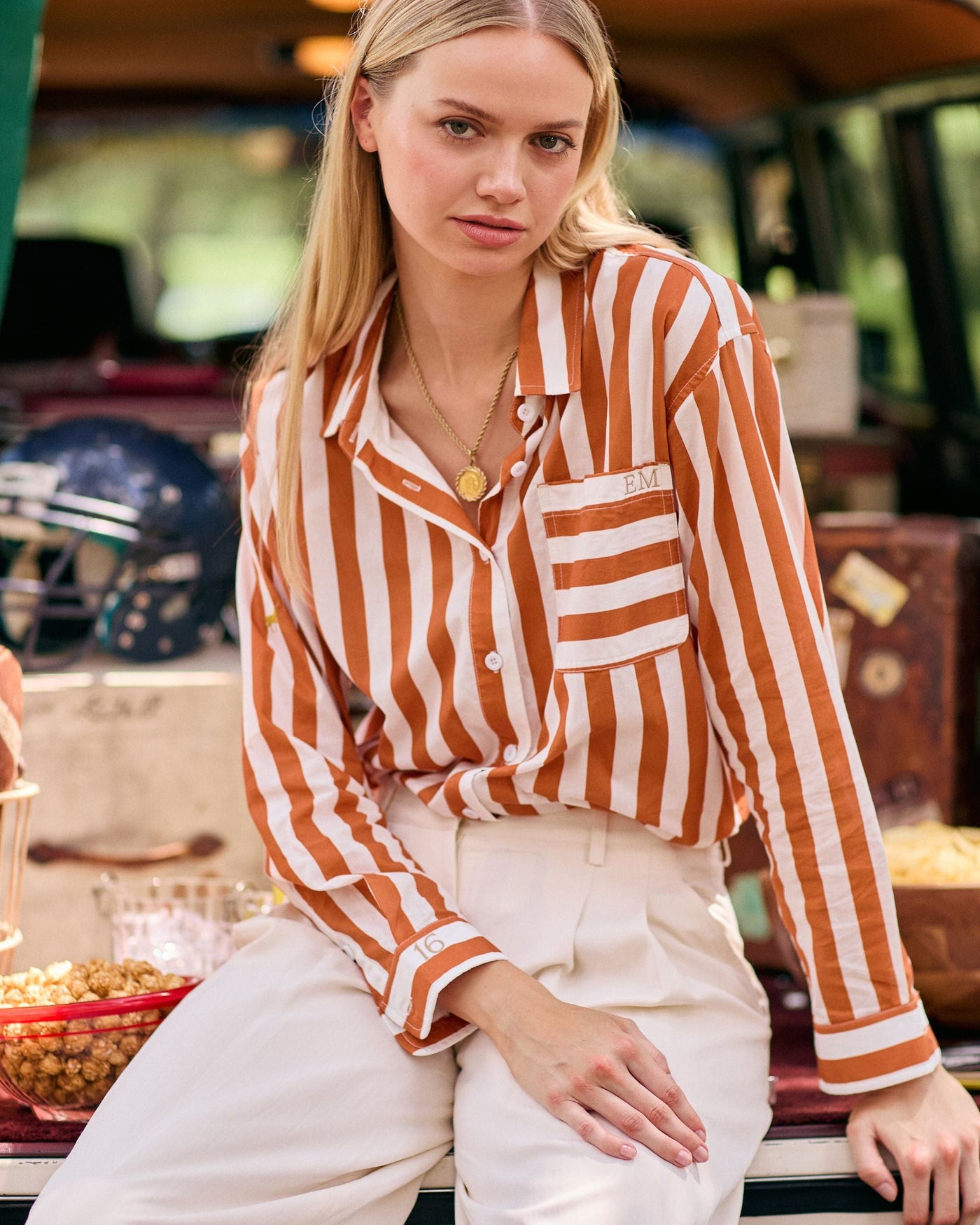 The Caroline Striped Button Down Top Katie Kime