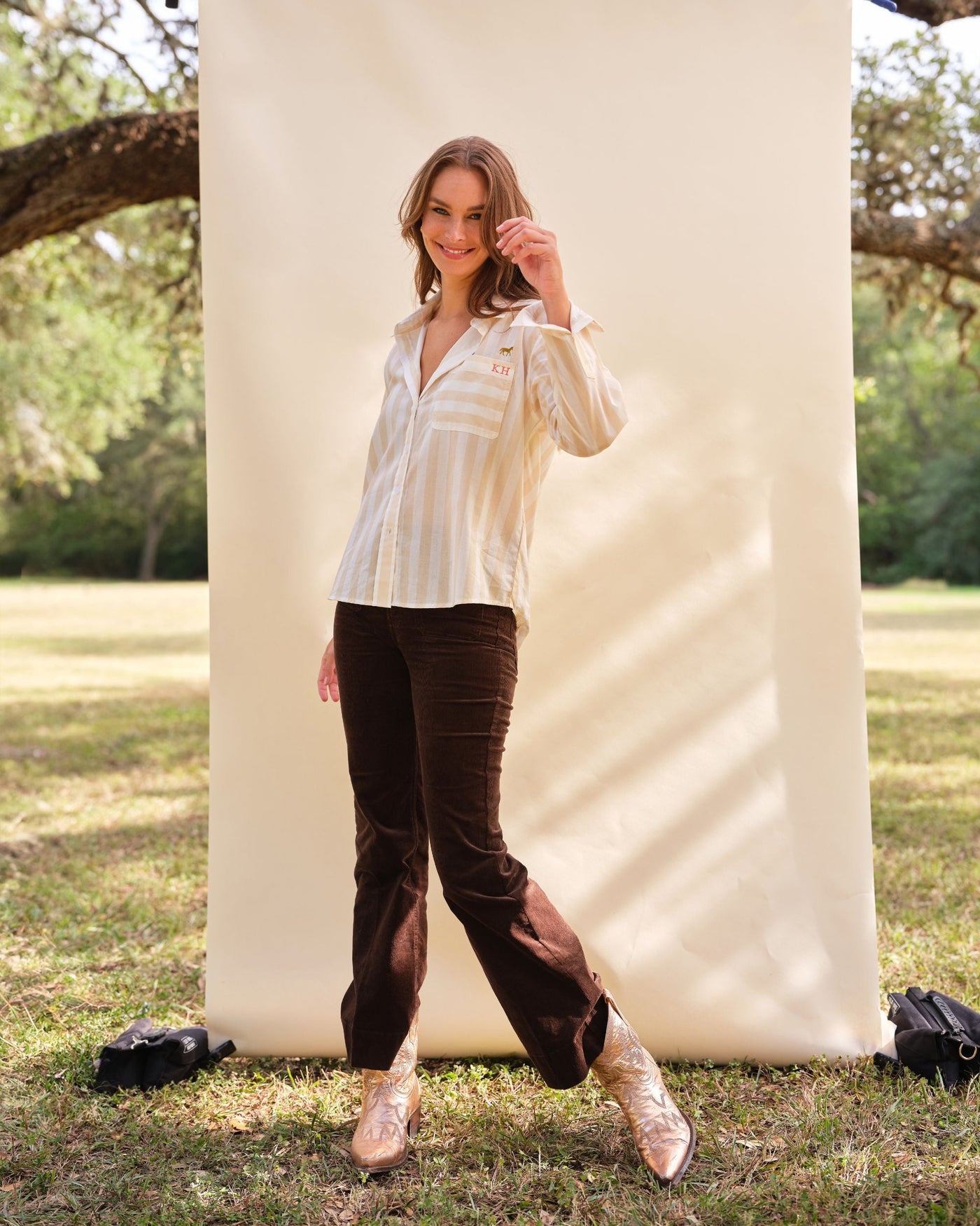 The Caroline Striped Button Down Top Katie Kime