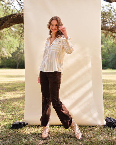 The Caroline Striped Button Down Top Katie Kime