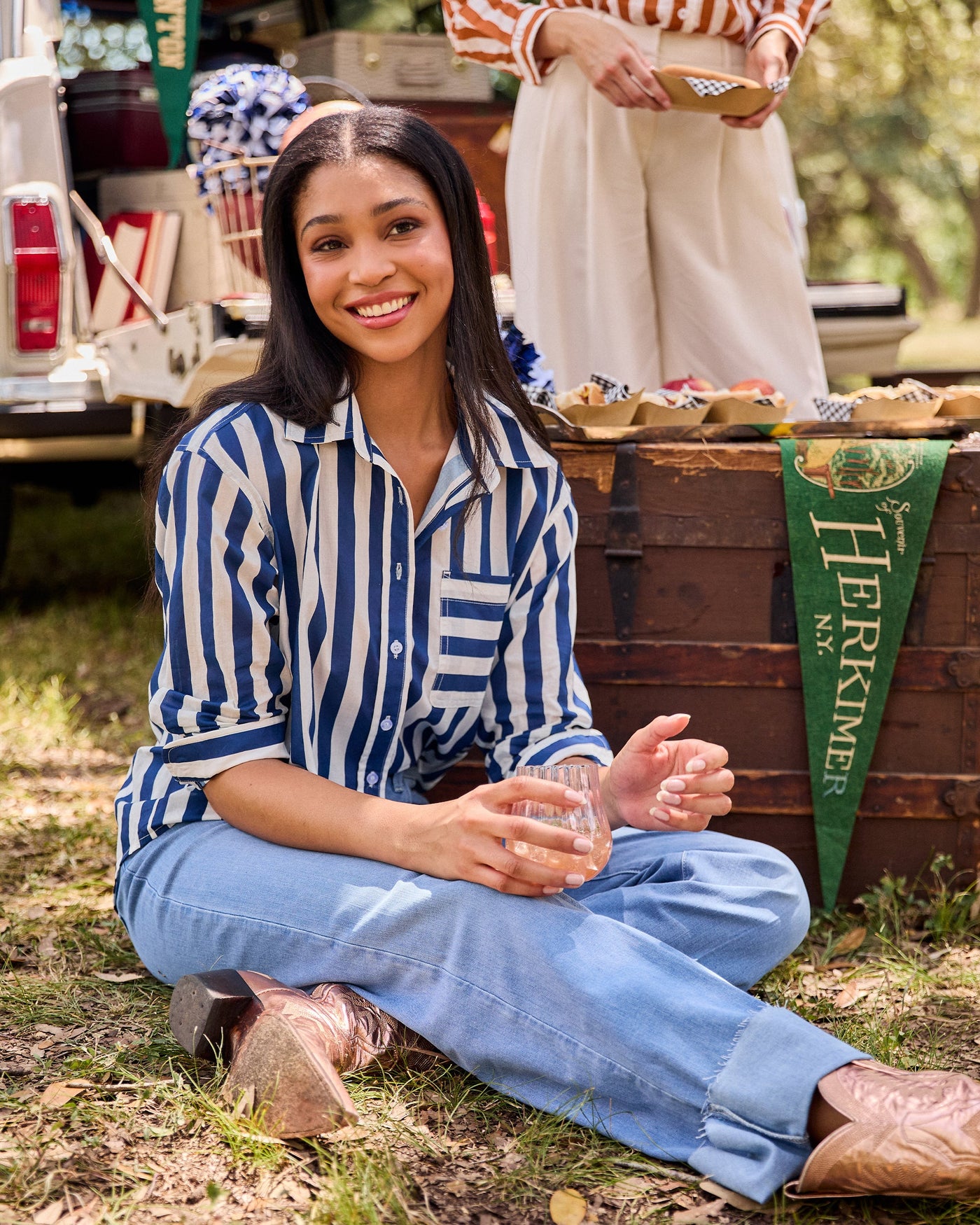 The Caroline Striped Button Down Top Katie Kime