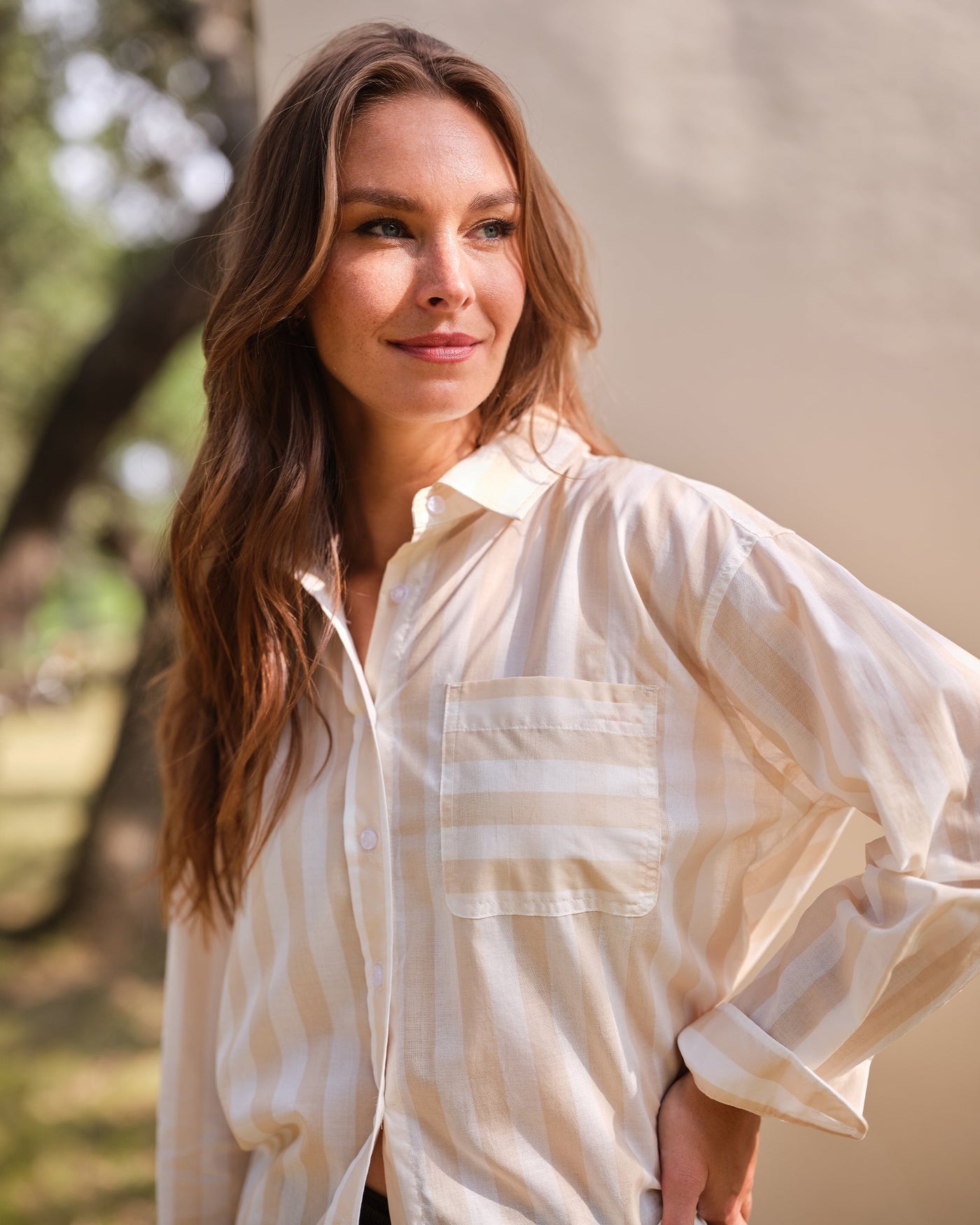 The Caroline Striped Button Down Top Katie Kime