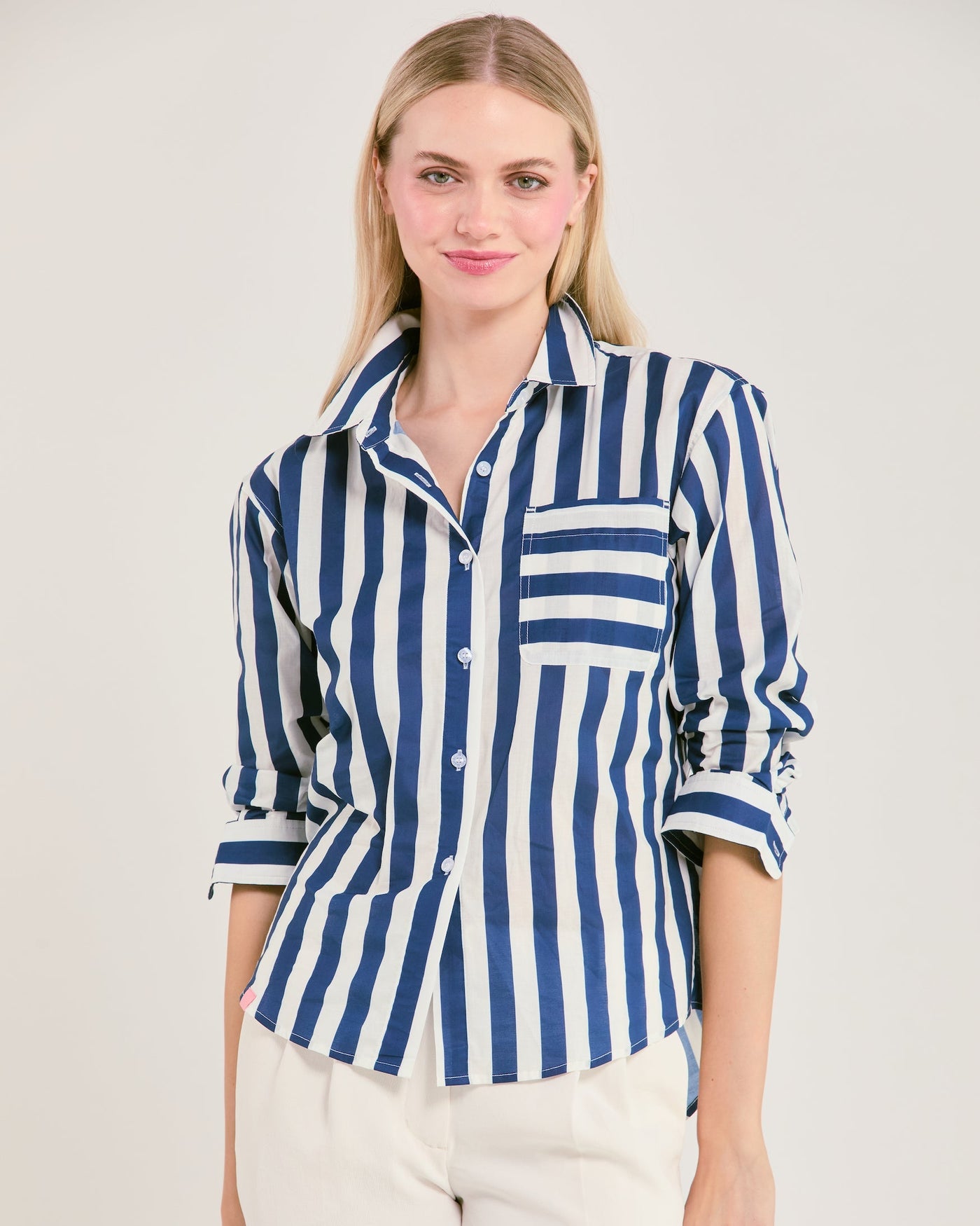 The Caroline Striped Button Down Top Katie Kime