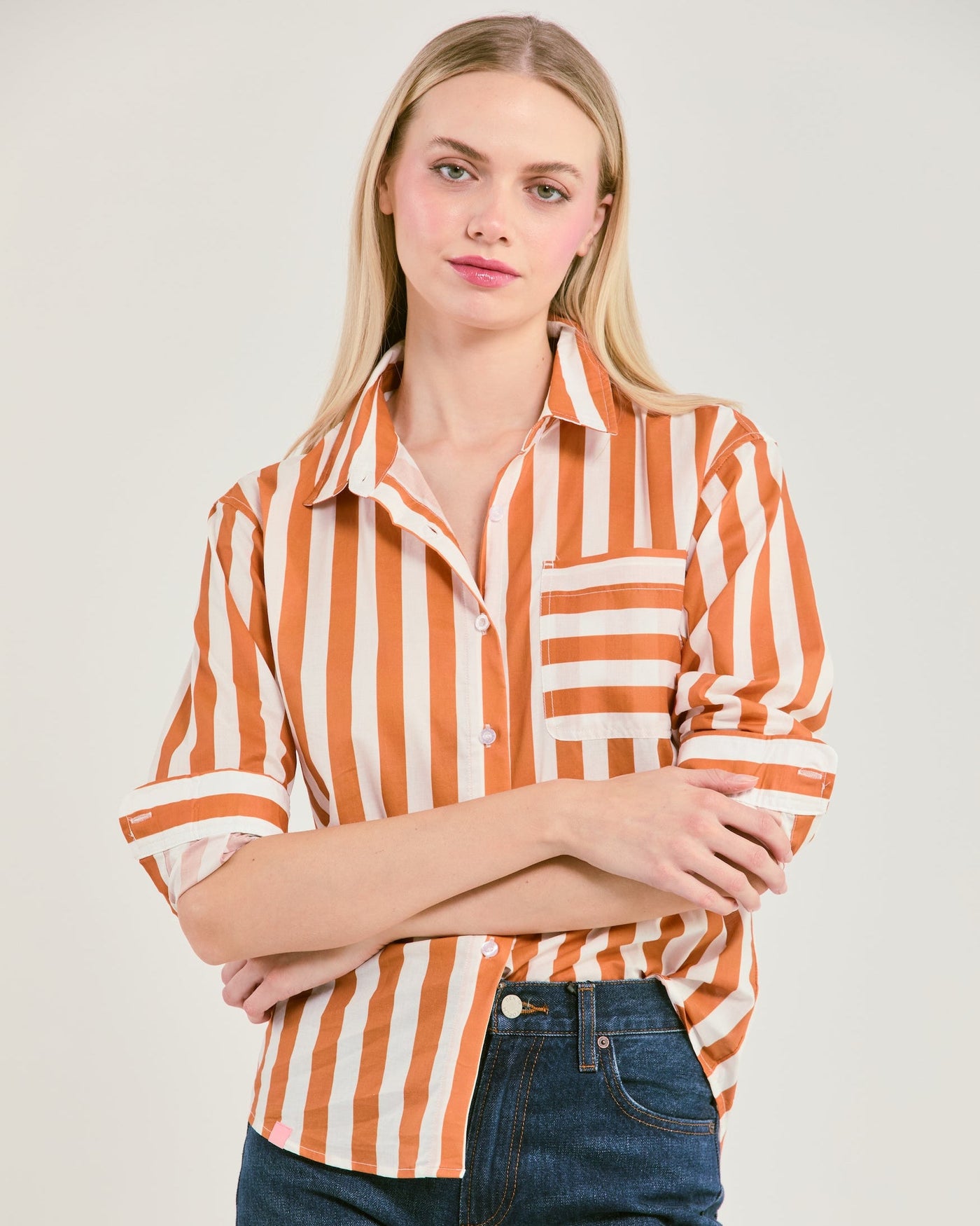 The Caroline Striped Button Down Top Katie Kime