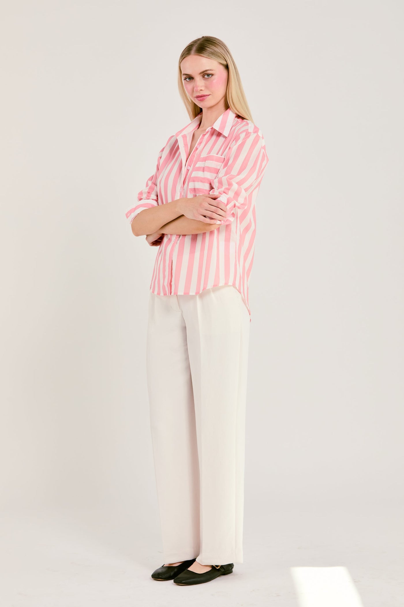 The Caroline Striped Button Down Top Katie Kime