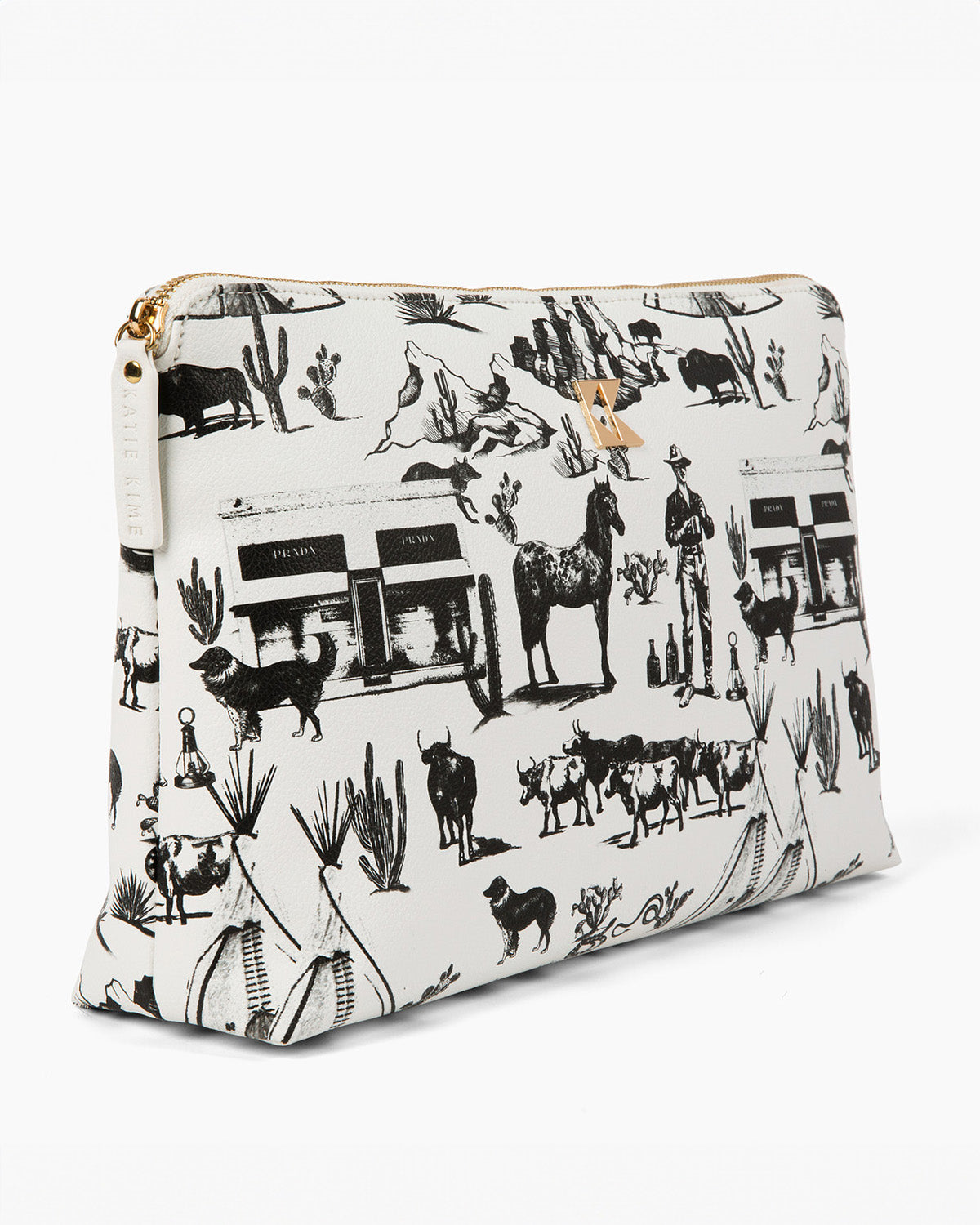 The Oversized Accessory Bag in Marfa Toile Toiletry Bags Black / Large Katie Kime