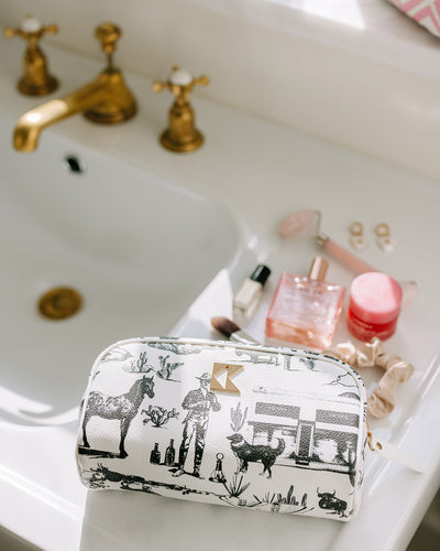 The Petite Accessory Bag in Marfa Toile Toiletry Bags Black / Small Katie Kime