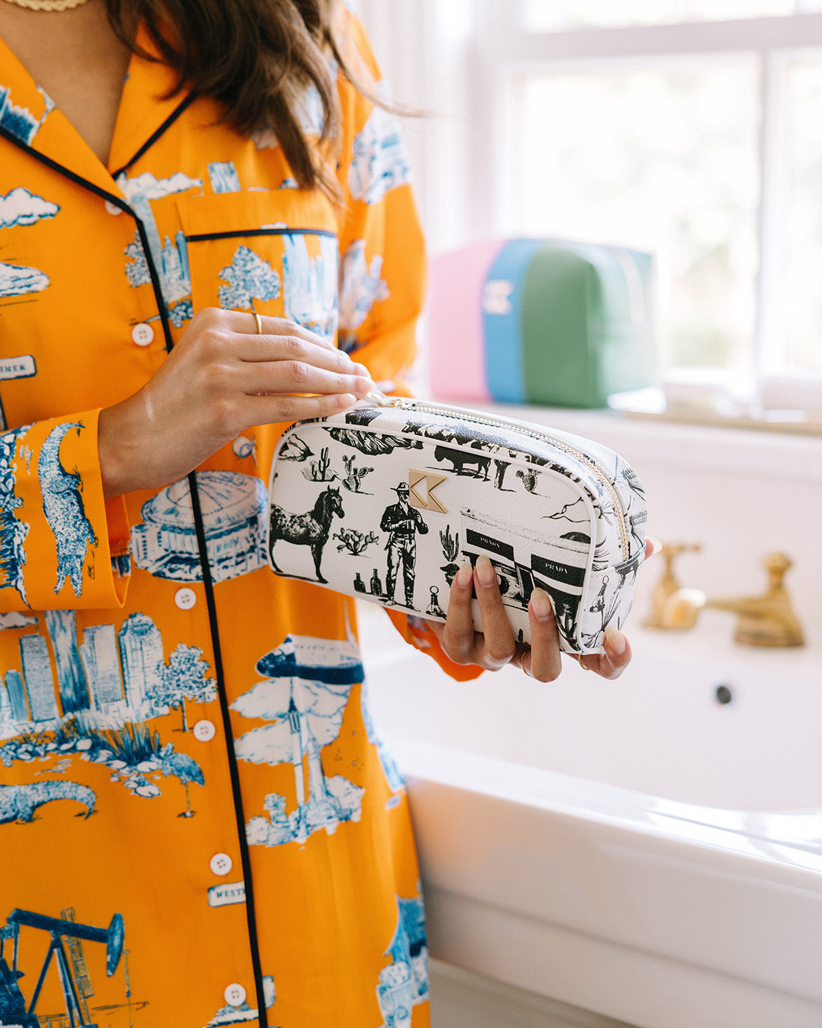 The Petite Accessory Bag in Marfa Toile Toiletry Bags Black / Small Katie Kime