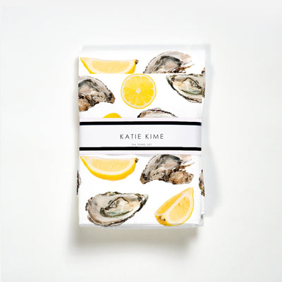 The World Is Your Oyster Tea Towel Set Tea Towel Yellow Katie Kime