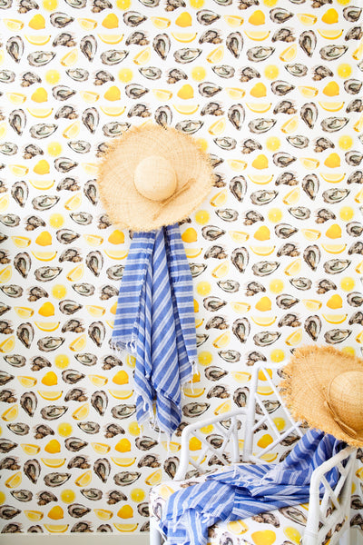 The World is Your Oyster Traditional Wallpaper Wallpaper Yellow / Large Sample Katie Kime