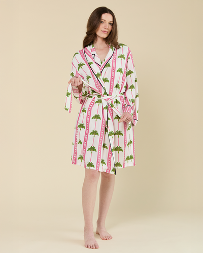 Tropical Palm Lounge Robe Robe Pink Green / One Size Fits Most Katie Kime