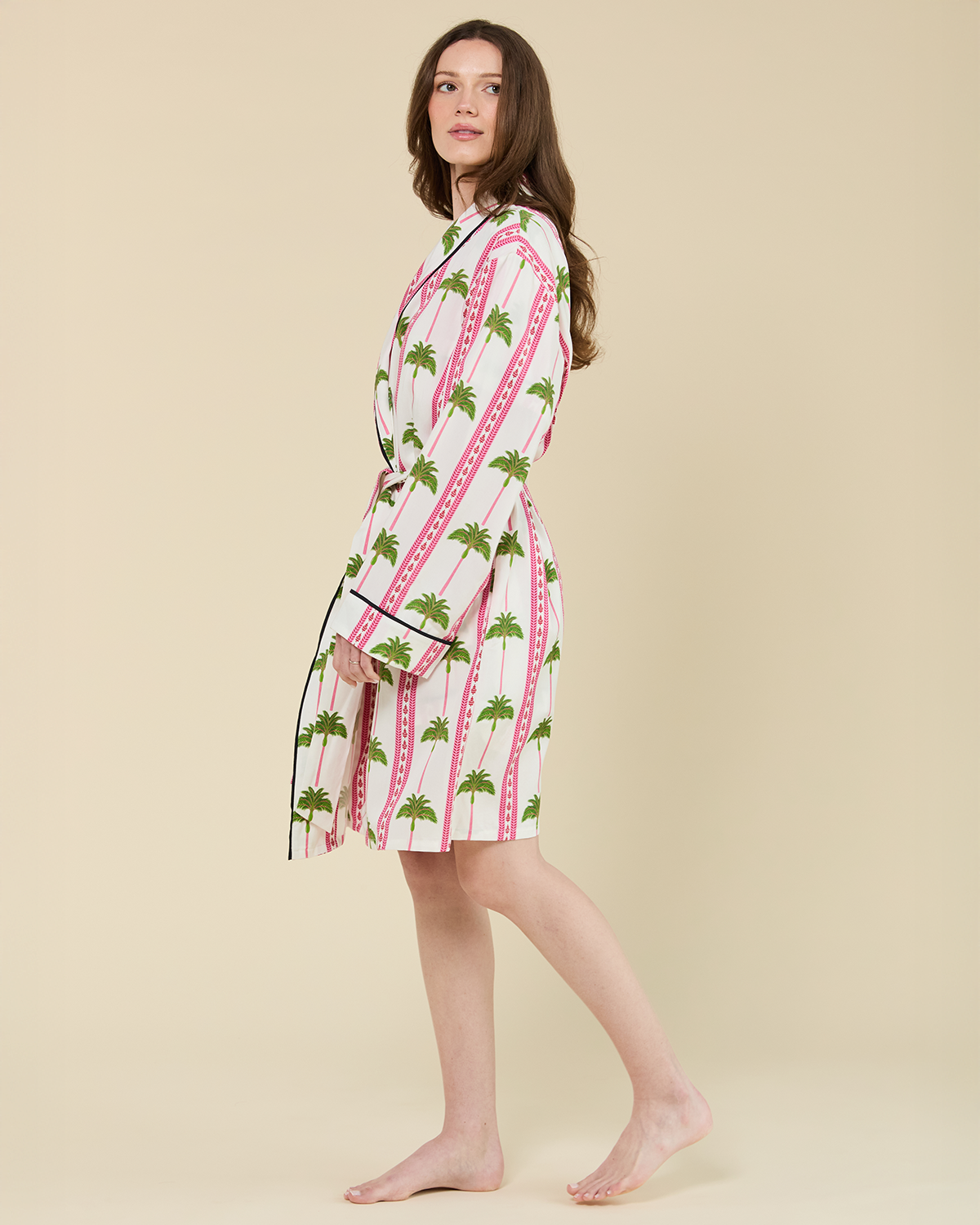 Tropical Palm Lounge Robe Robe Pink Green / One Size Fits Most Katie Kime