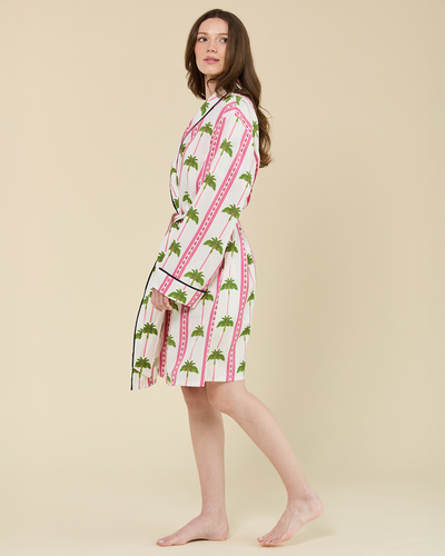 Tropical Palm Lounge Robe Robe Pink Green / One Size Fits Most Katie Kime