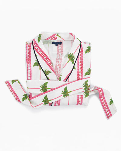 Tropical Palm Lounge Robe Robe Pink Green / One Size Fits Most Katie Kime