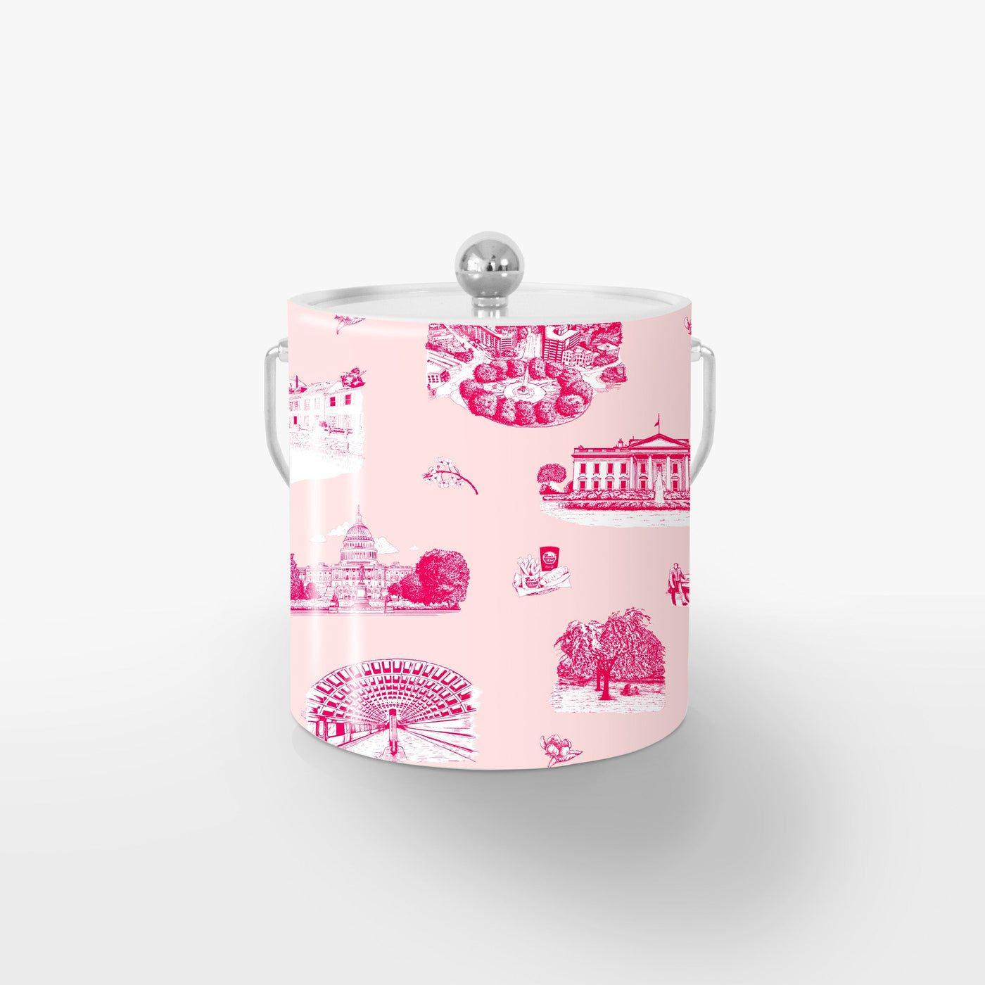 Washington DC Toile Ice Bucket Ice Bucket Pink Cranberry / Silver Katie Kime