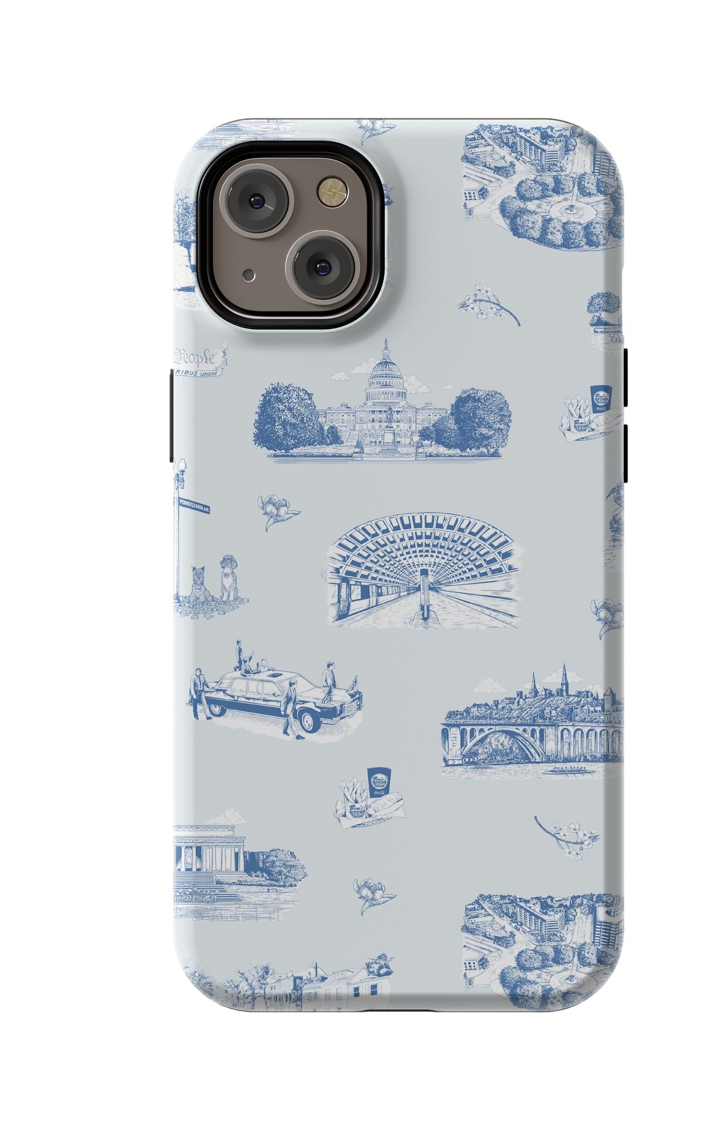 Washington DC Toile iPhone Case Phone Case Light Blue Navy / iPhone 14 Plus / MagSafe Tough Katie Kime