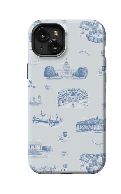 Washington DC Toile iPhone Case Phone Case Light Blue Navy / iPhone 15 Plus / MagSafe Tough Katie Kime