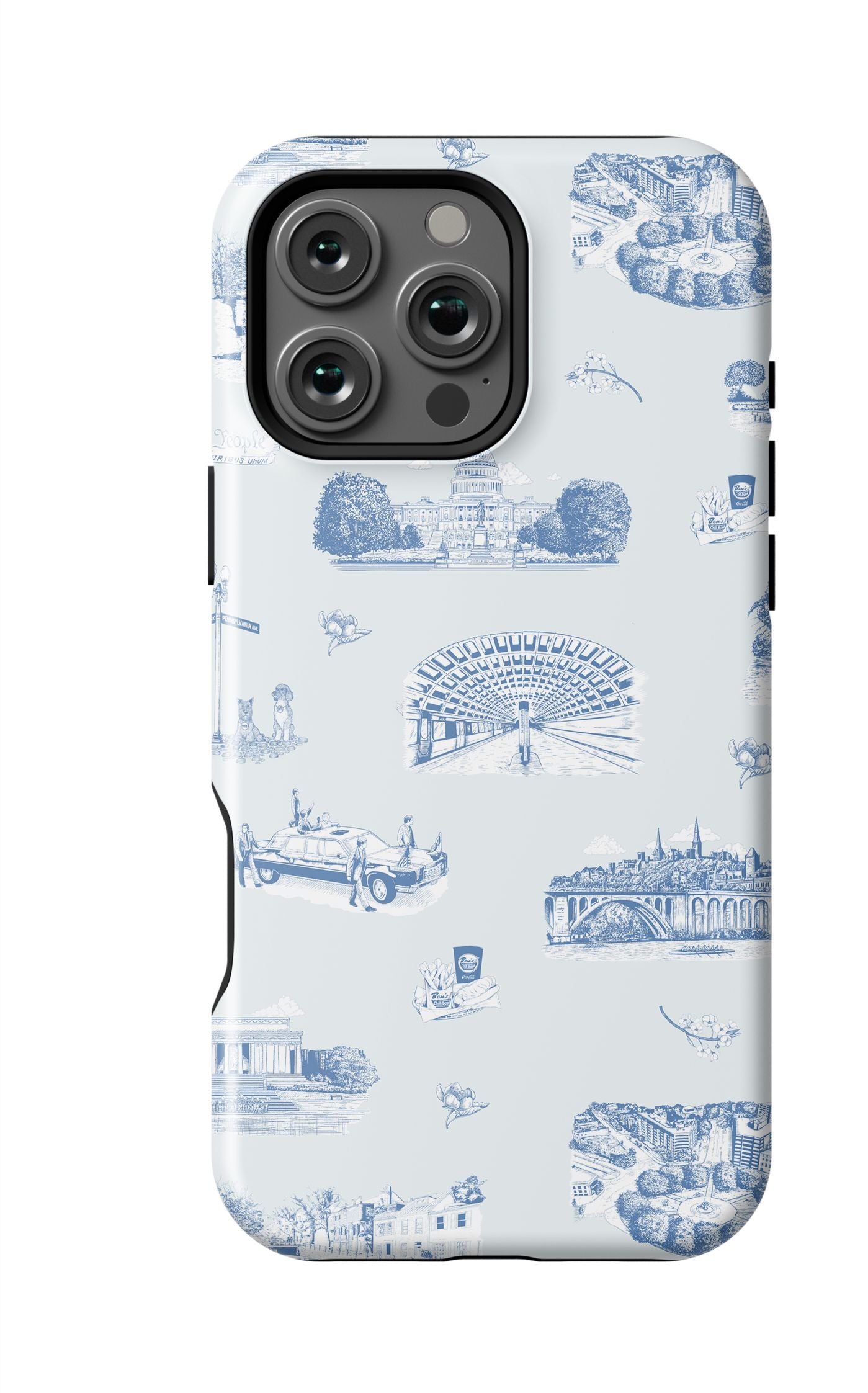 Washington DC Toile iPhone Case Phone Case Light Blue Navy / iPhone 16 Pro Max / MagSafe Tough Katie Kime