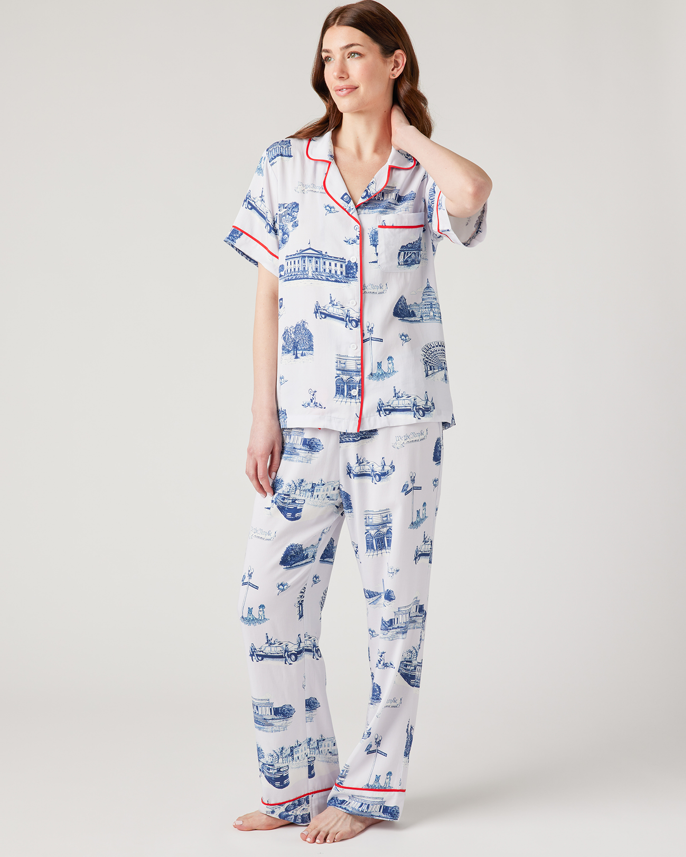 Washington DC Toile Pajama Pants Set Pajama Set Light Blue Navy / XXS Katie Kime