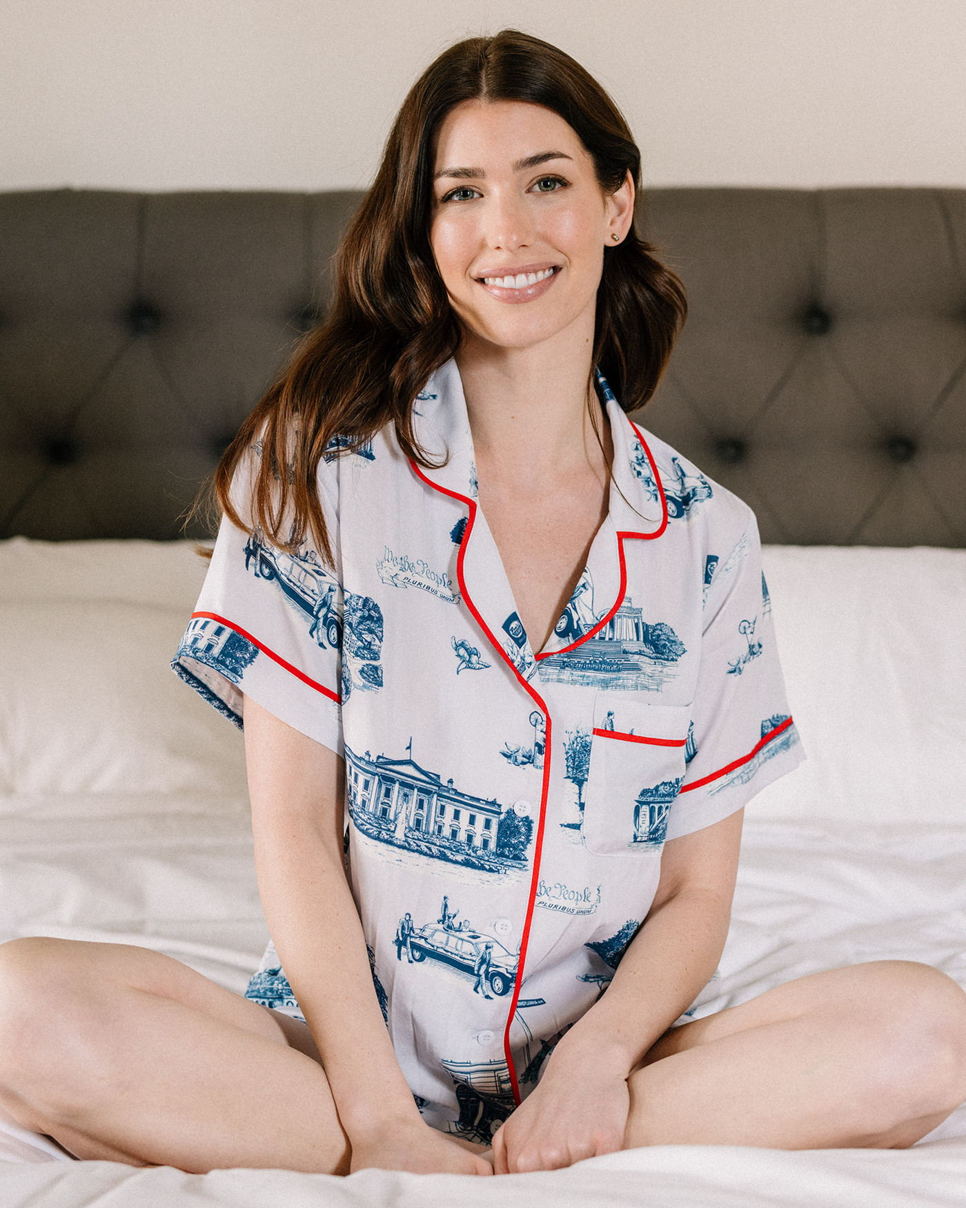 Washington DC Toile Pajama Set Pajama Set Light Blue Navy / XXS / Shorts Katie Kime