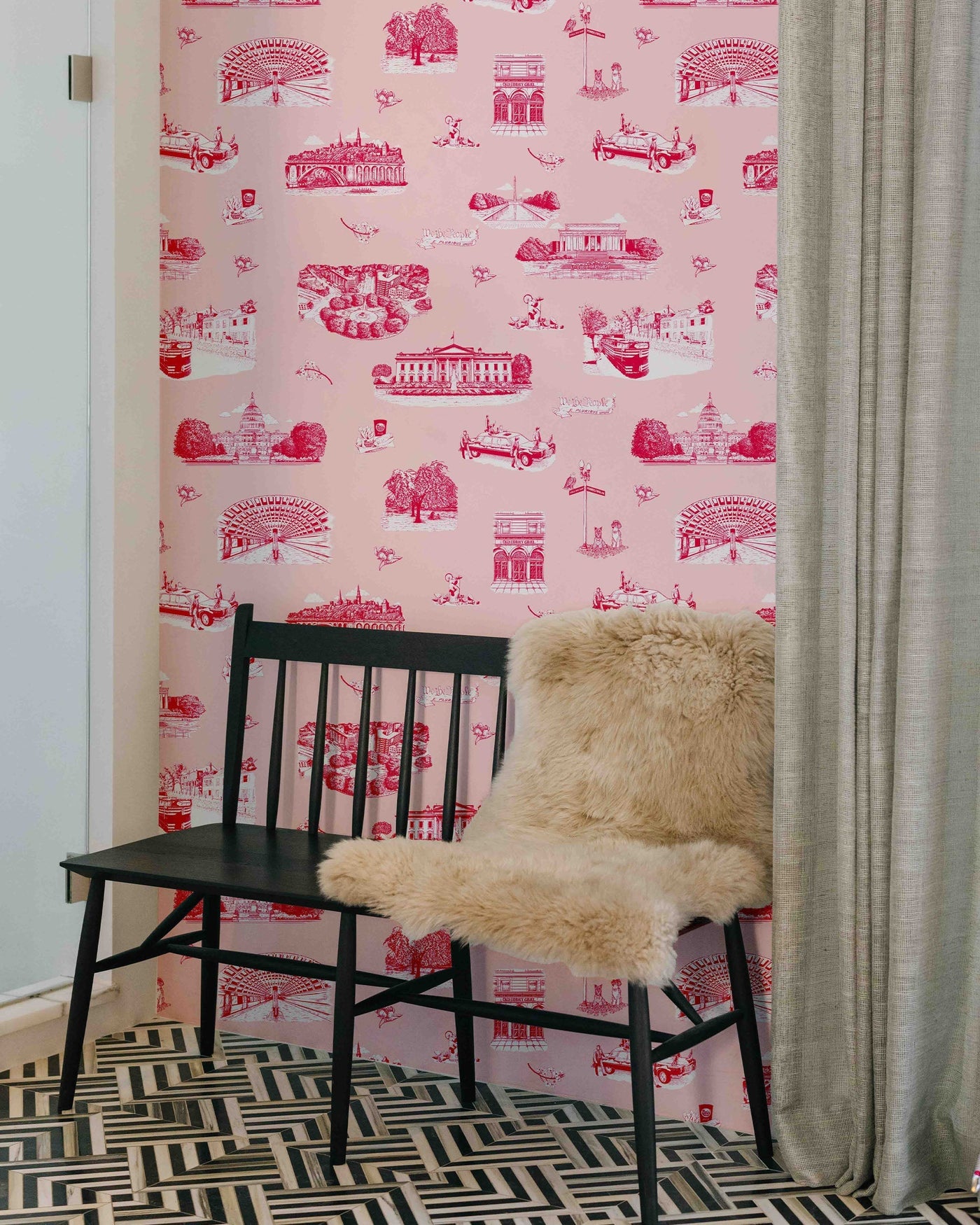 Washington DC Toile Peel & Stick Wallpaper Peel & Stick Wallpaper Blue Red / 12 Ft - Full Bleed Katie Kime