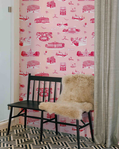 Washington DC Toile Peel & Stick Wallpaper Peel & Stick Wallpaper Pink Cranberry / 12 Ft - Full Bleed Katie Kime