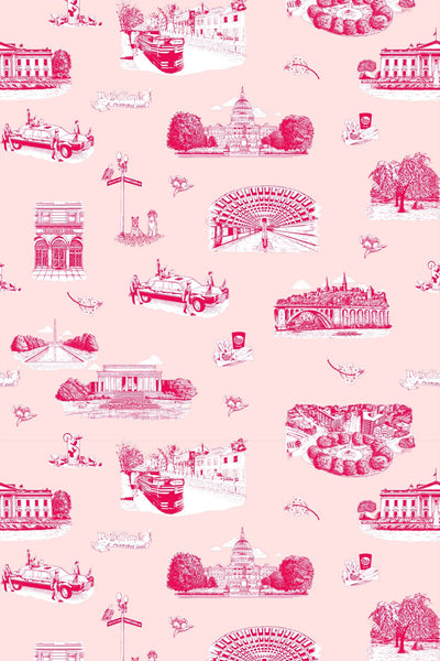 Washington DC Toile Peel & Stick Wallpaper Peel & Stick Wallpaper Pink Cranberry / 24" x 144" Katie Kime