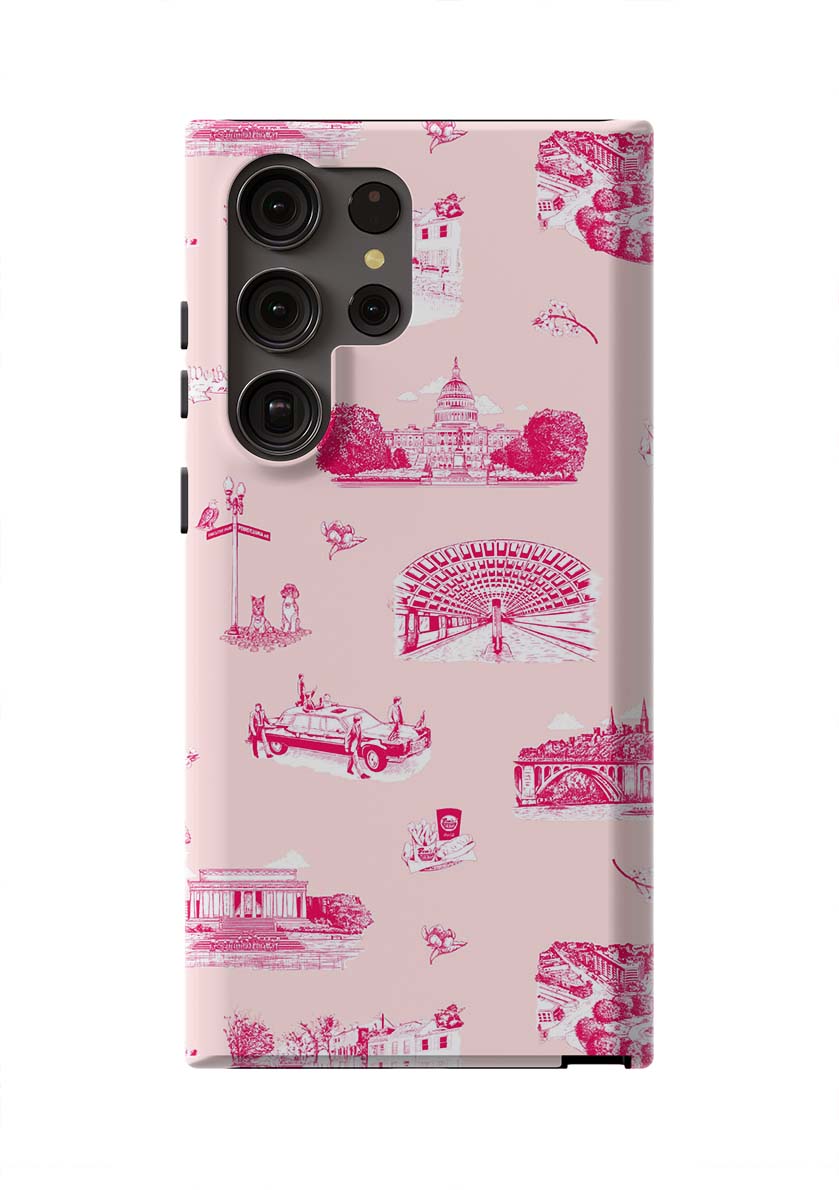 Washington DC Toile Samsung Phone Case Phone Case Galaxy S23 Ultra / Tough / Pink Cranberry Katie Kime