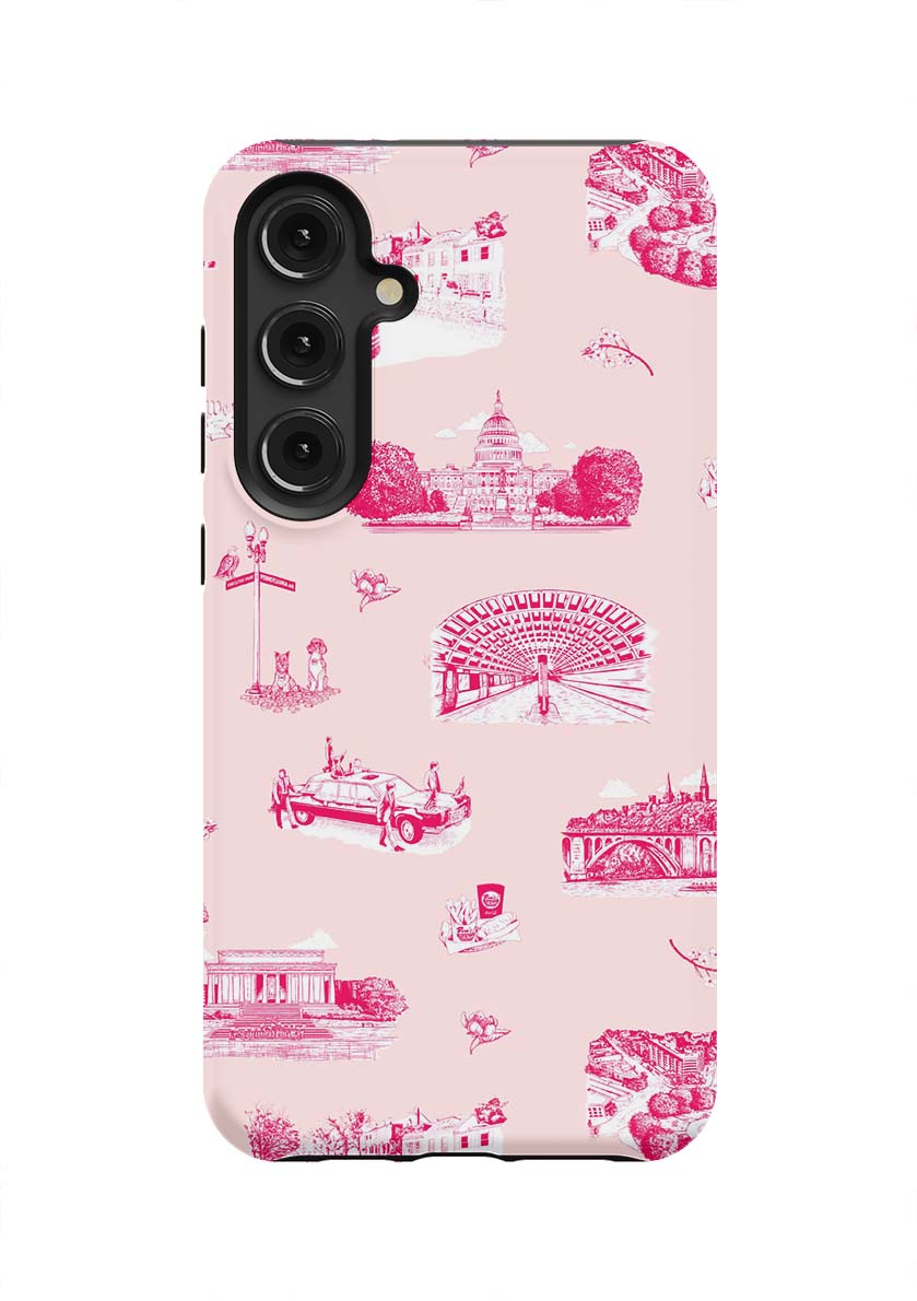Washington DC Toile Samsung Phone Case Phone Case Galaxy S24 Plus / Tough / Pink Cranberry Katie Kime