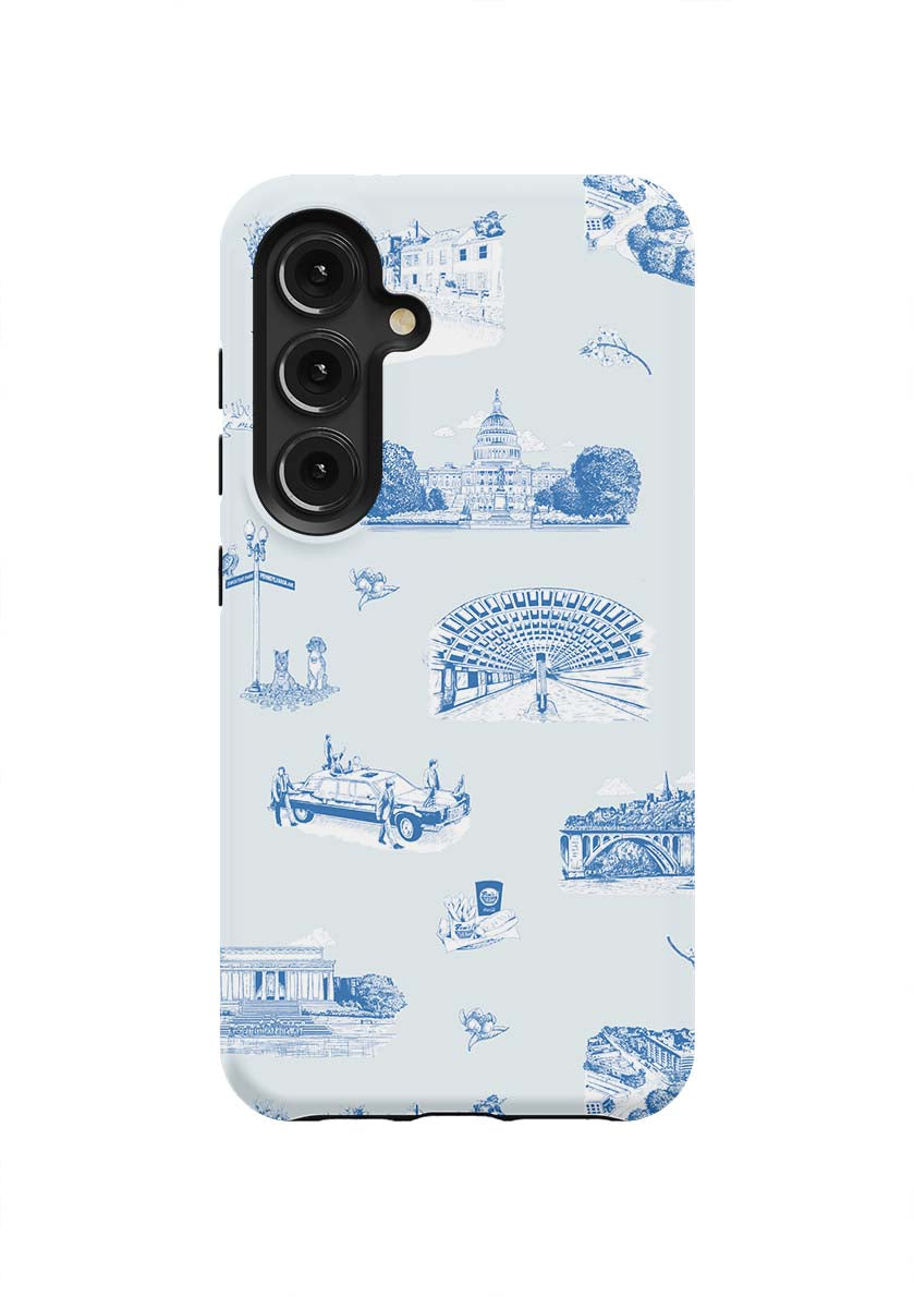 Washington DC Toile Samsung Phone Case Phone Case Light Blue Navy / Galaxy S24 / Tough Katie Kime