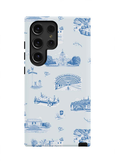 Washington DC Toile Samsung Phone Case Phone Case Light Blue Navy / Galaxy S24 Ultra / Tough Katie Kime