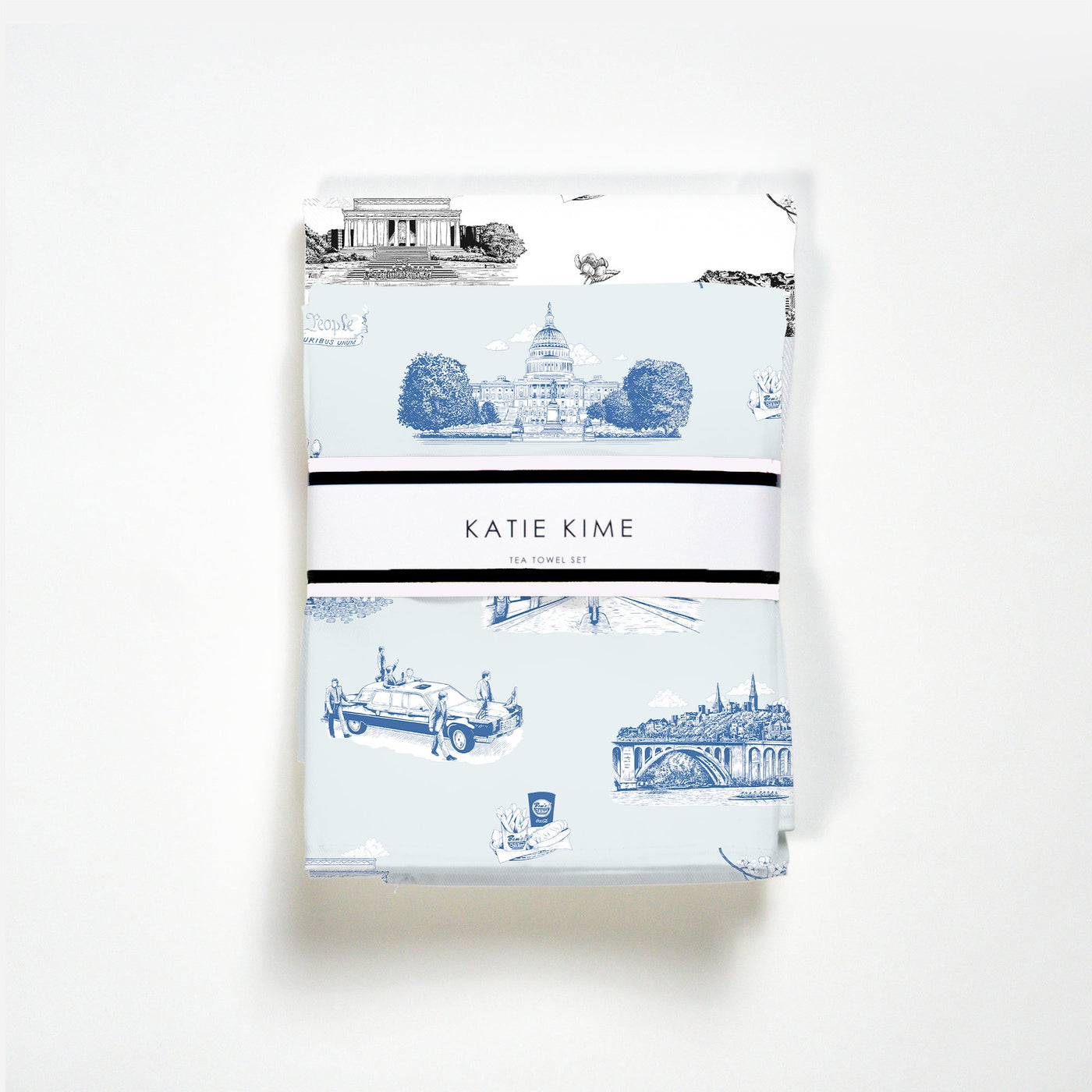 Washington DC Toile Tea Towel Set Tea Towel Blue Black Katie Kime