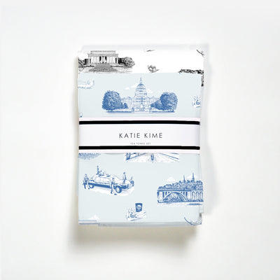 Washington DC Toile Tea Towel Set Tea Towel Blue Black Katie Kime