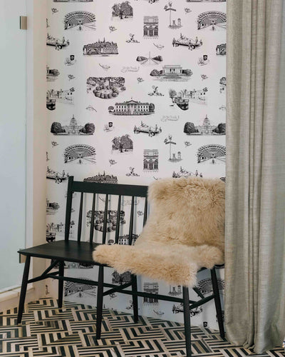 Washington DC Toile Traditional Wallpaper Wallpaper Blue Red / Single Roll Full Bleed Katie Kime