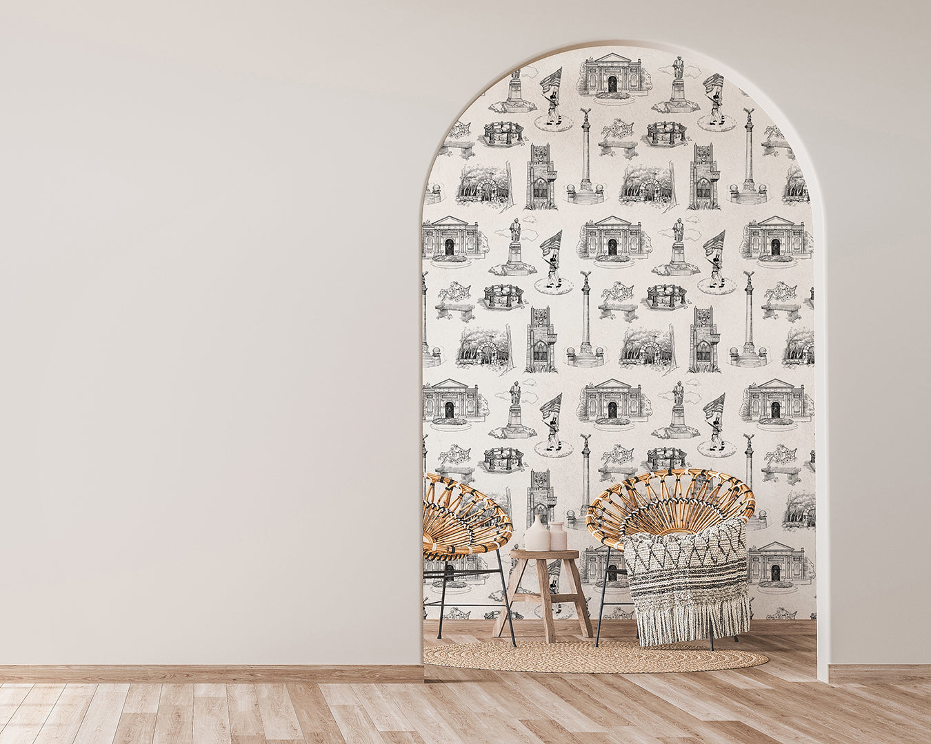 West Point Toile Traditional Wallpaper Wallpaper Grey / Single Roll Katie Kime