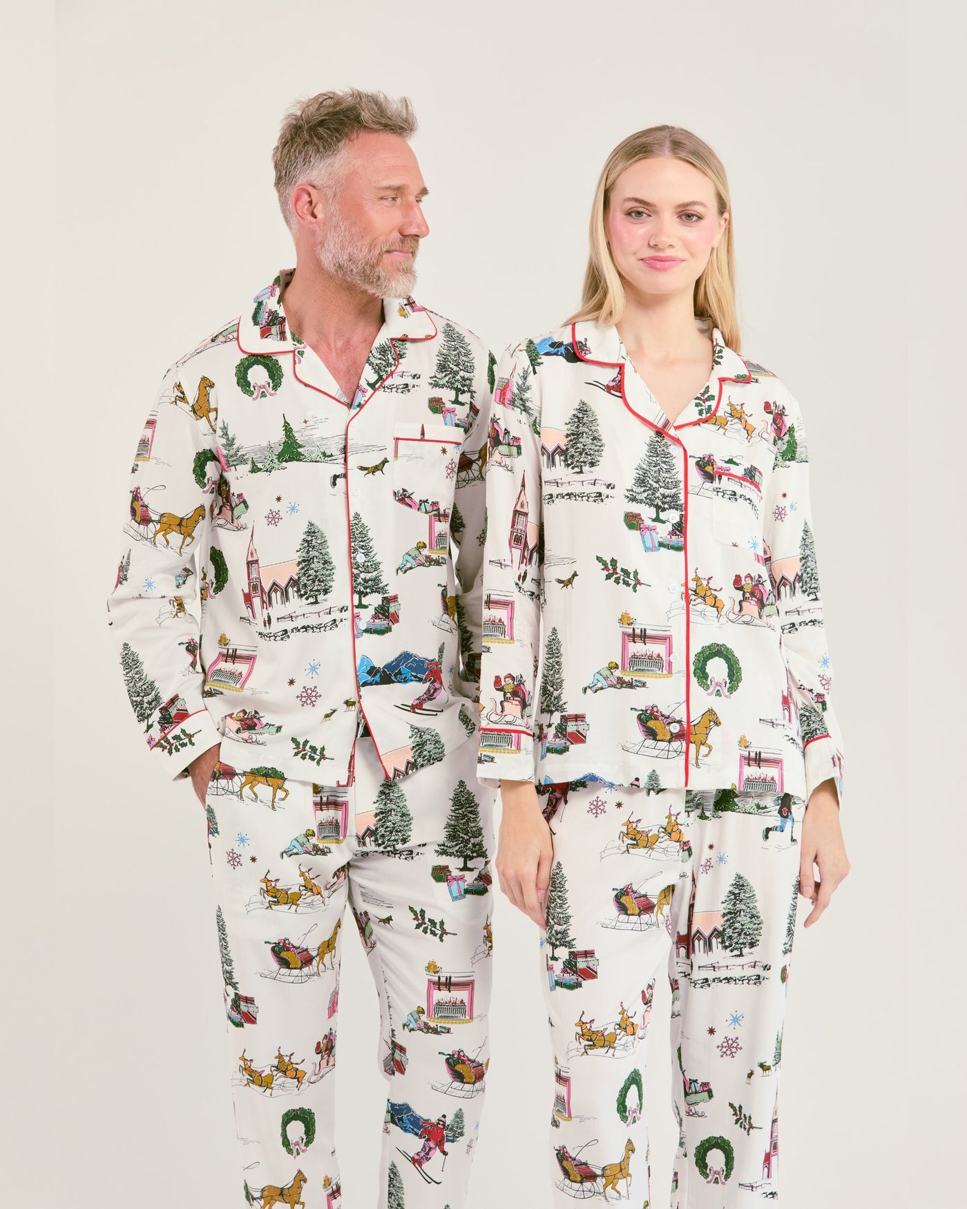 Women's Holiday Toile Long Sleeve Pajama Pants Set Pajama Set Katie Kime