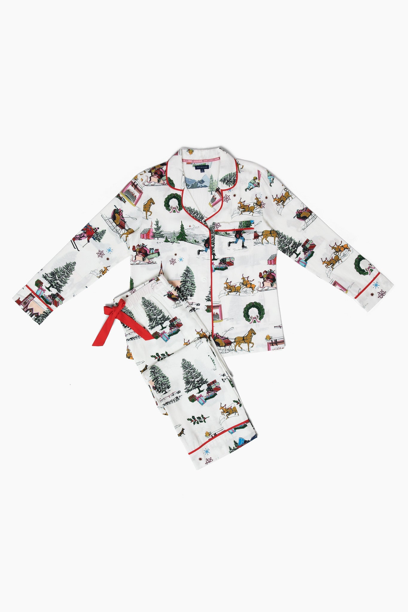 Women's Holiday Toile Long Sleeve Pajama Pants Set Pajama Set Katie Kime