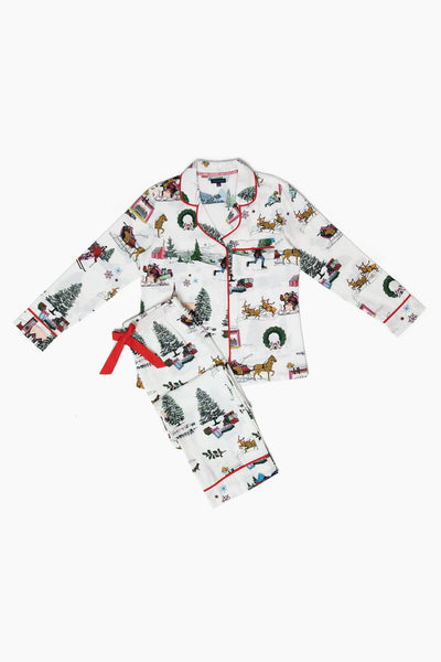 Women's Holiday Toile Long Sleeve Pajama Pants Set Pajama Set Katie Kime