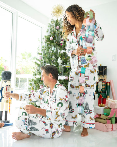 Women's Holiday Toile Long Sleeve Pajama Pants Set Pajama Set Katie Kime