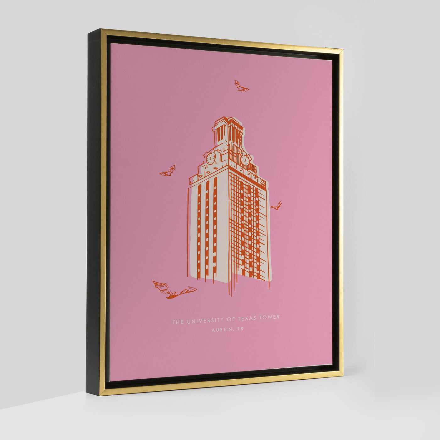 University of Texas Austin Tower Print Gallery Print Pink Canvas / 8x10 / Gold Frame Katie Kime