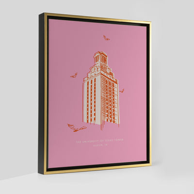 University of Texas Austin Tower Print Gallery Print Pink Canvas / 8x10 / Gold Frame Katie Kime