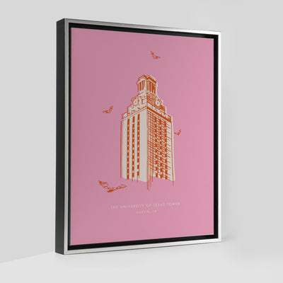 University of Texas Austin Tower Print Gallery Print Pink Canvas / 11x14 / Silver Frame Katie Kime