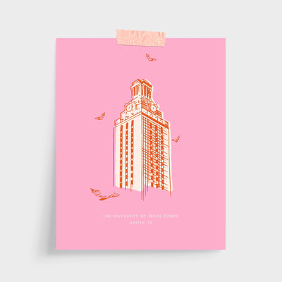 University of Texas Austin Tower Print Gallery Print Pink Print / 5x7 / Unframed Katie Kime
