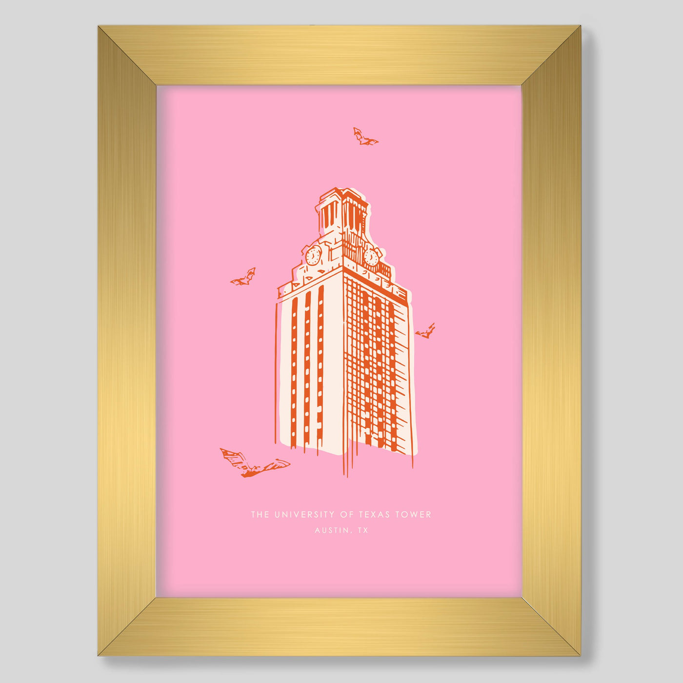 University of Texas Austin Tower Print Gallery Print Pink Print / 8x10 / Gold Frame Katie Kime