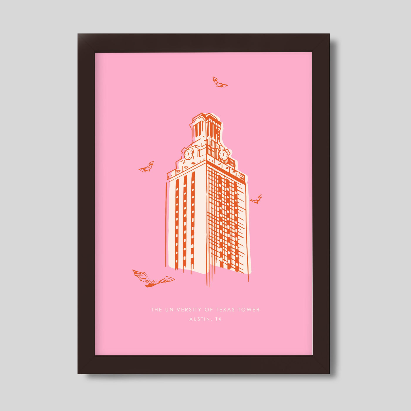 University of Texas Austin Tower Print Gallery Print Pink Print / 8x10 / Walnut Frame Katie Kime
