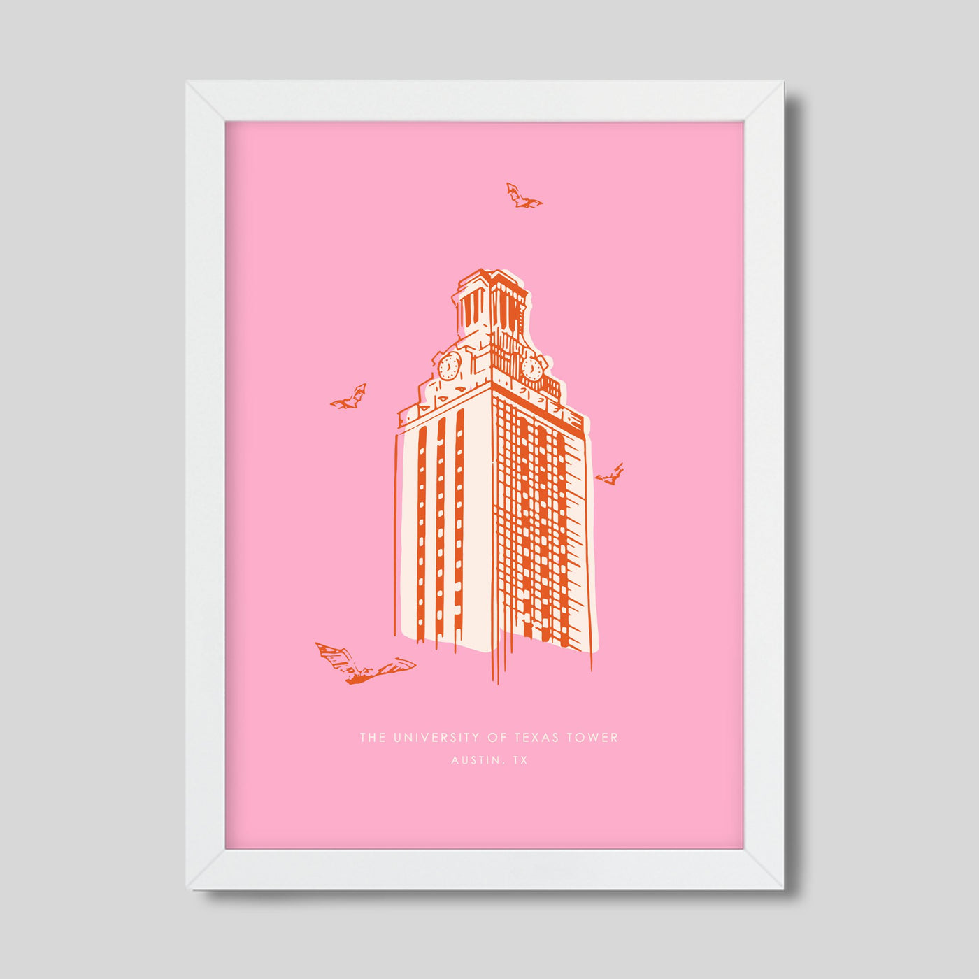 University of Texas Austin Tower Print Gallery Print Pink Print / 11x14 / White Frame Katie Kime