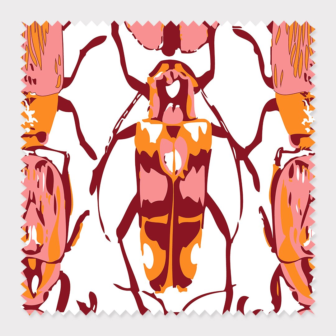 Fabric Cotton / White Orange Beetle Fabric Katie Kime